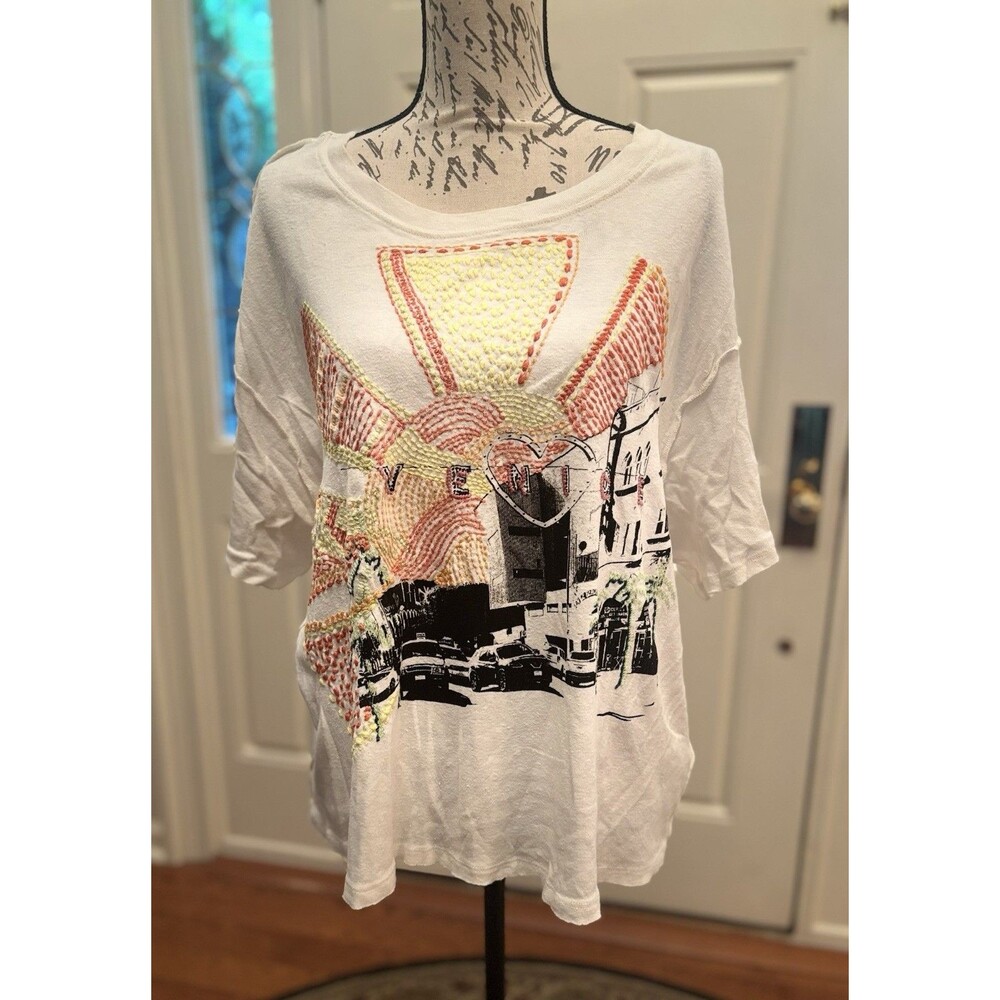 Free People We The Free Emb Graphic Venice Beach Dopamine Tee Med EUC
